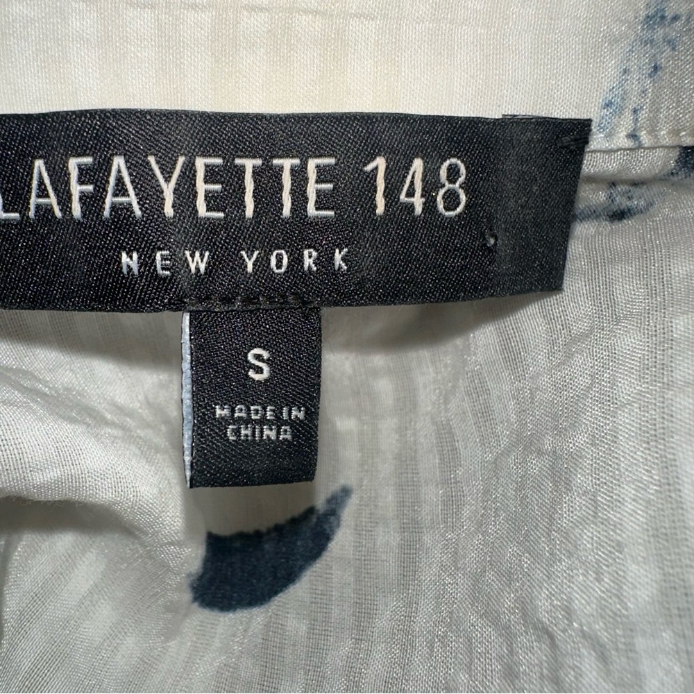 Lafayette 148 New York Zora Silk Long Sleeve Blouse, Button front S Cream Navy - Picture 7 of 8